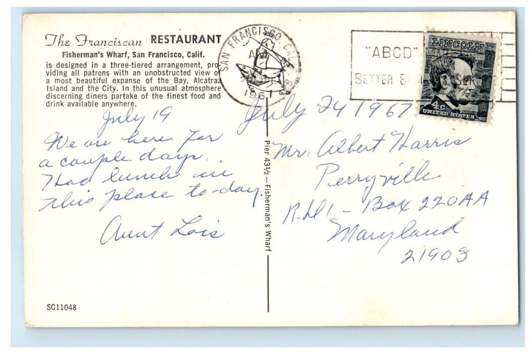 c1967 Francisco Restaurant Fisherman Wharf San Francisco California CA Postcard