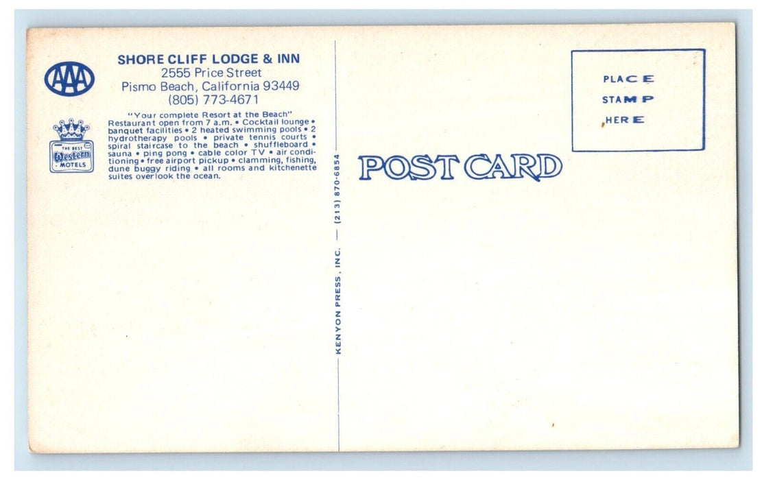 c1960's Shore Cliff Lodge Inn Restaurant Pismo Beach California Postcard