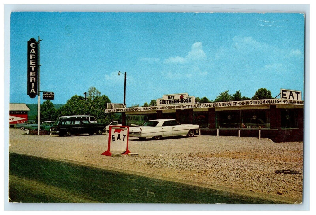 1968 Southern Rose Cafeteria Restaurant Cars South Williamsburg KY Postcard