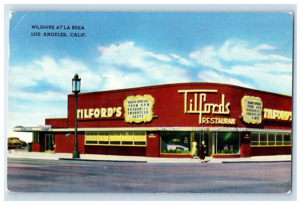 c1957 Tilfords Restaurant Wilshire La Brea Los Angeles California CA Postcard