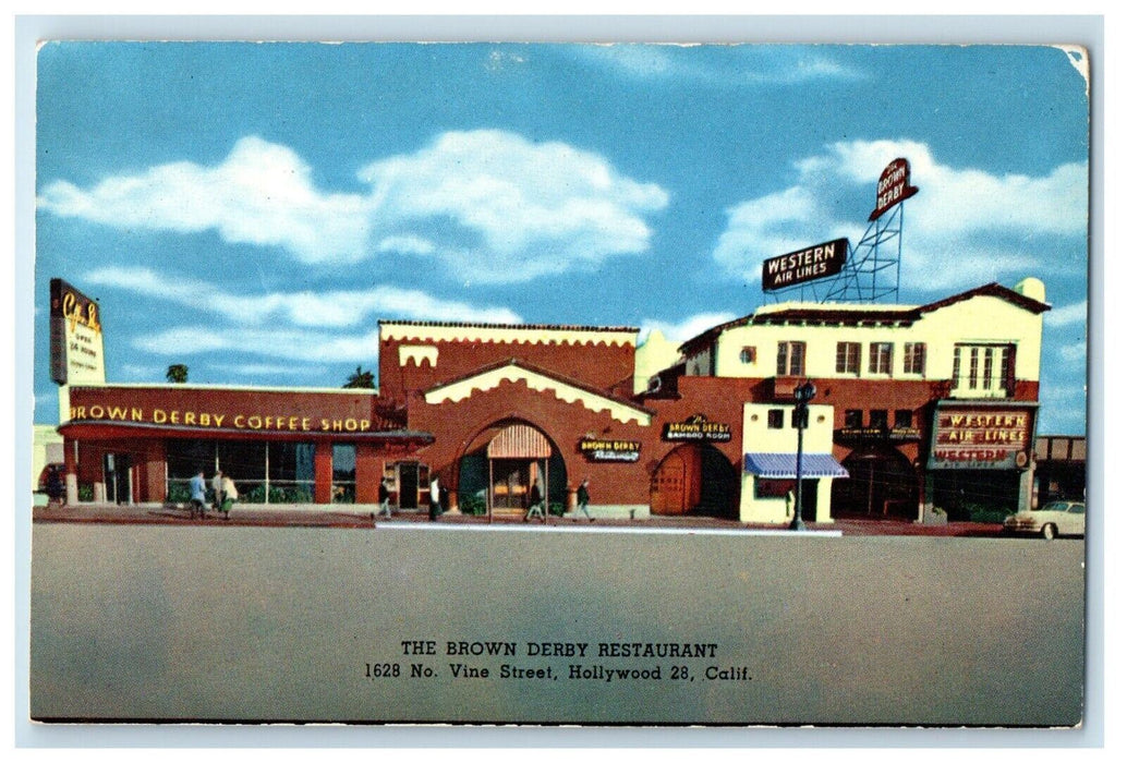c1960's Brown Derby Restaurant Vine crossroads Hollywood California CA Postcard