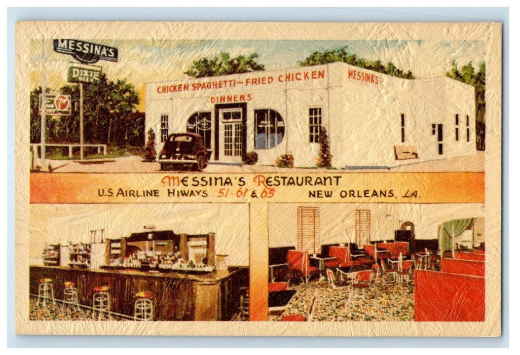 Messina's Restaurant Dining Room New Orleans Louisiana LA Vintage Postcard