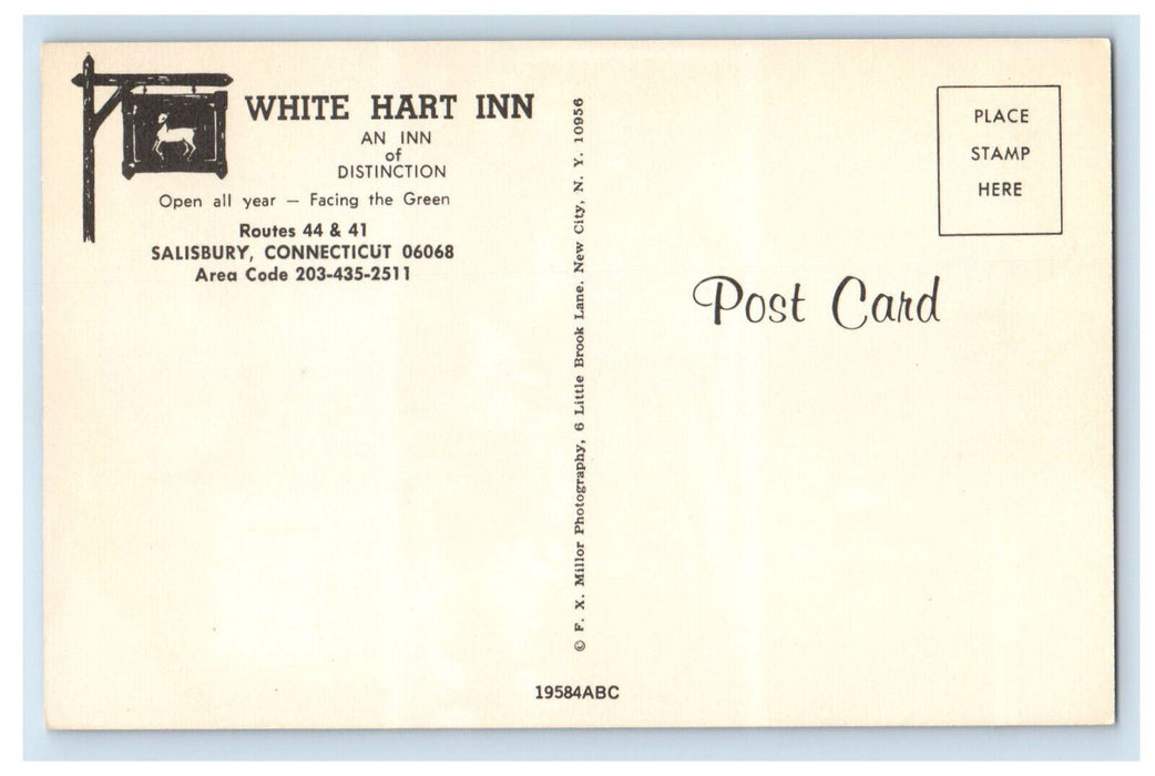 c1960's White Hart Inn, Restaurant Interior Salisbury Connecticut CT Postcard