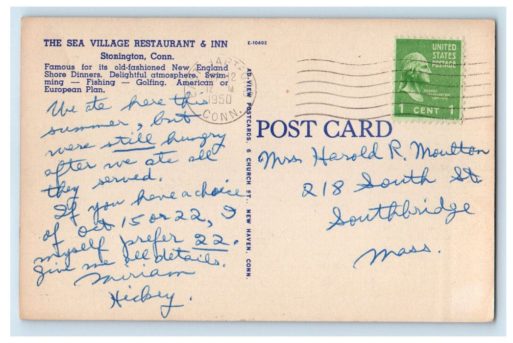 1950 The Sea Village Restaurant & Inn Stonington Connecticut CT Postcard