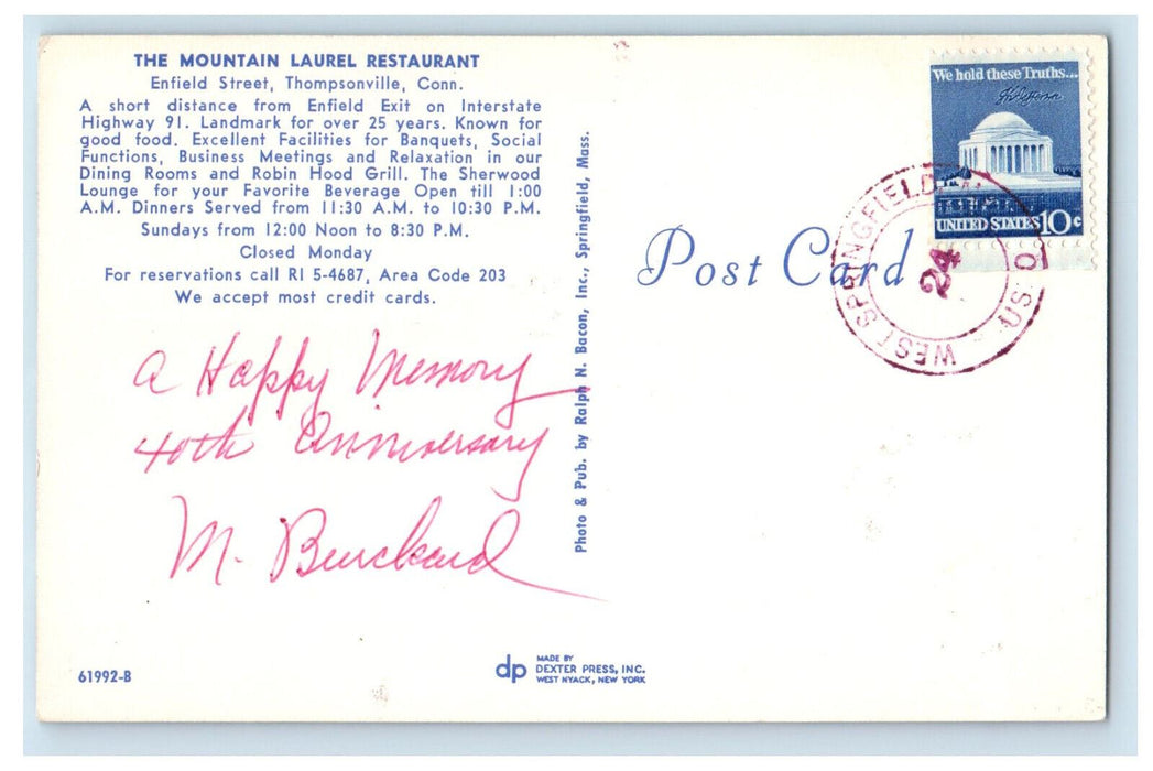 c1950s Multiview The Mountain Laurel Restaurant Thompsonville CT Posted Postcard