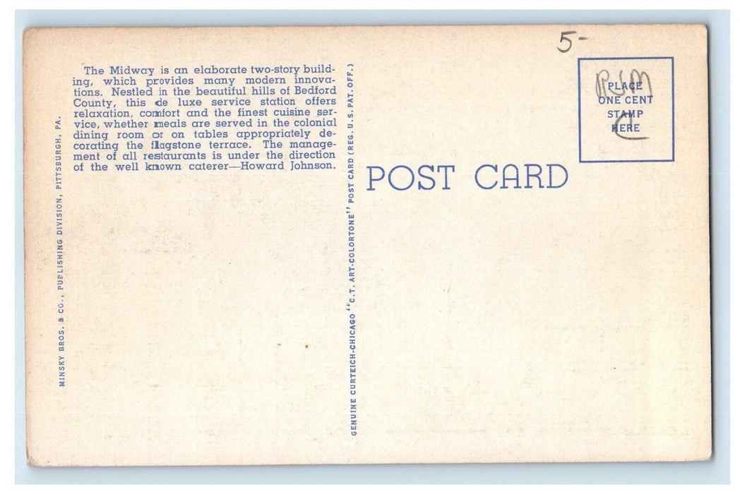 The Midway Howard Johnson Restaurant Roadside Bedford Pennsylvania PA Postcard