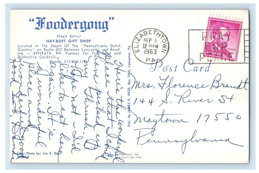 1963 Foodergong Restaurant & Hay Loft Gift Shop Ephrata Pennsylvania PA Postcard