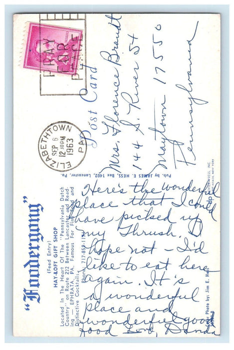 1963 Foodergong Restaurant & Hay Loft Gift Shop Ephrata Pennsylvania PA Postcard
