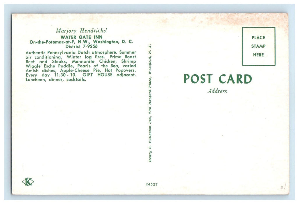 c1960's Horse, Totem, Marjory Hendricks Water Gate Inn, Washington DC Postcard