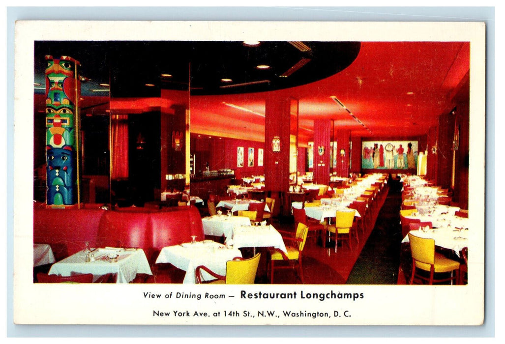c1950's View of Dining Room, Restaurant Longchamps Washington DC Postcard