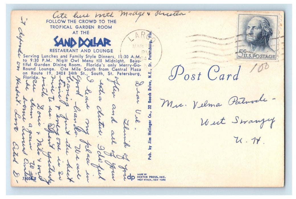 1964 Sand Dollar Restaurant and Lounge St. Petersburg Florida FL Postcard