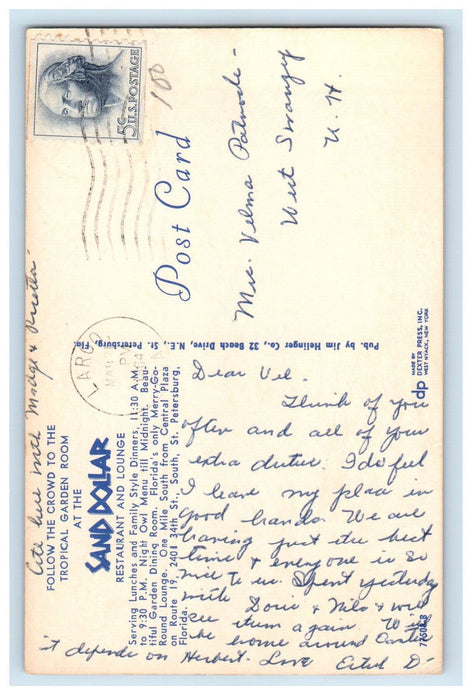 1964 Sand Dollar Restaurant and Lounge St. Petersburg Florida FL Postcard