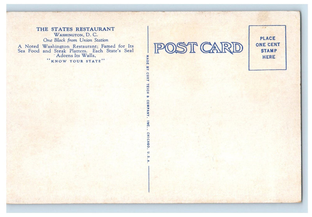 c1950s The States Restaurant One Block from Union Station Washington DC Postcard