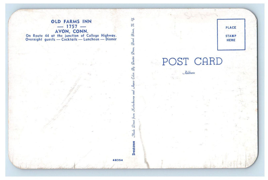 c1950s Old Farms Inn Route 44 College Highway Junction Avon CT Postcard