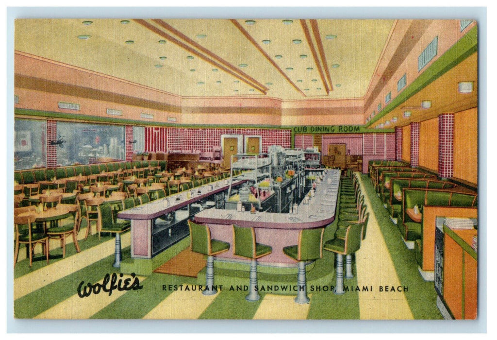 c1950's Cub Dining Room Wolfie's Restaurant & Sandwich Shop Florida FL Postcard