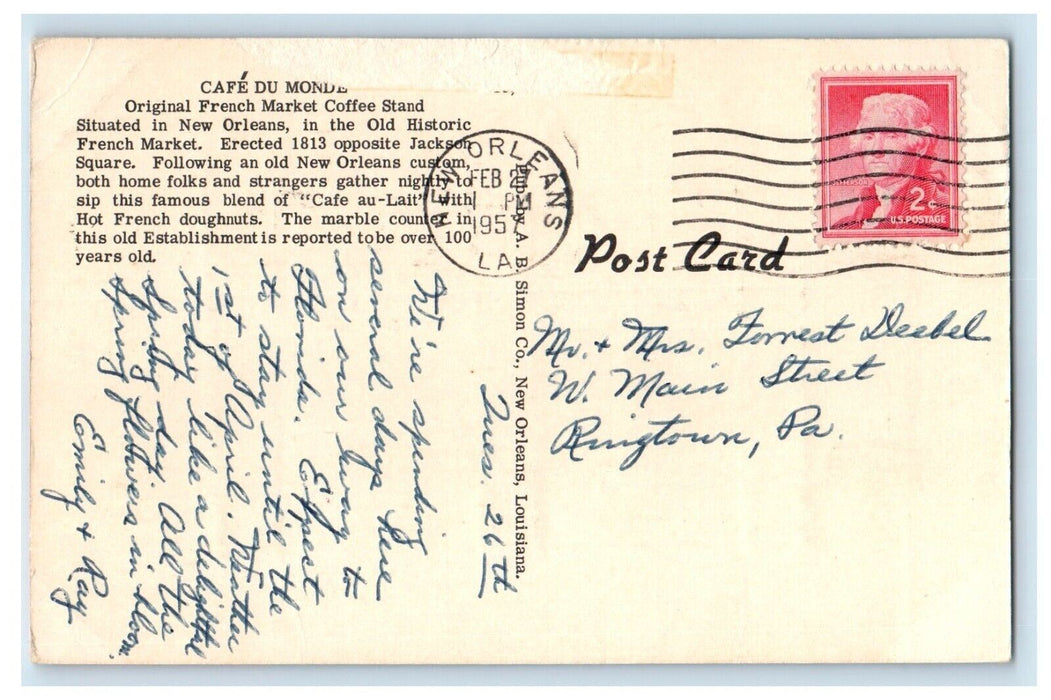 1957 Cafe Du Monde Coffee & Doughnuts Restaurant New Orleans LA Postcard