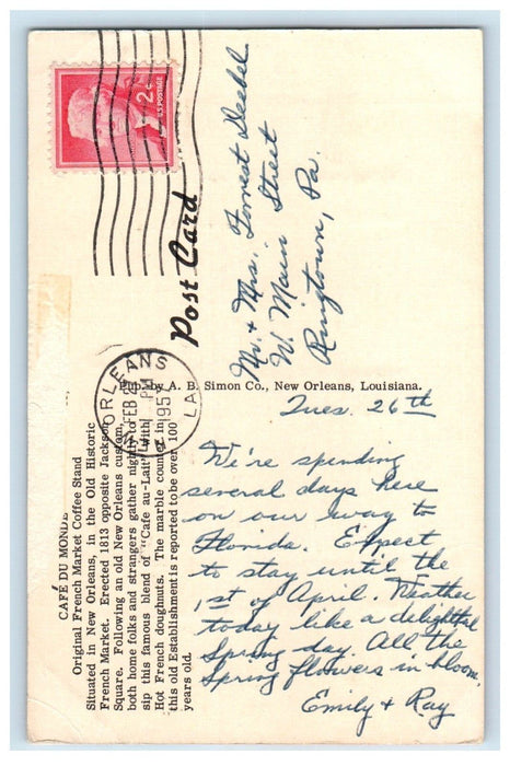 1957 Cafe Du Monde Coffee & Doughnuts Restaurant New Orleans LA Postcard