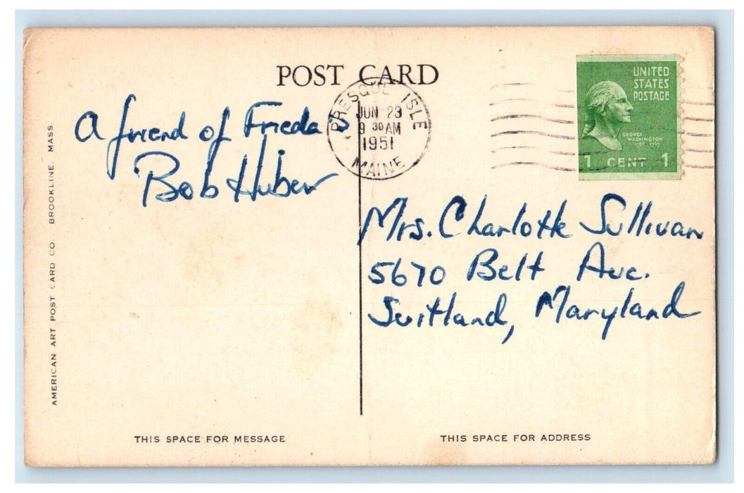 1951 Congregational Church Street View Presque Isle Maine ME Antique Postcard