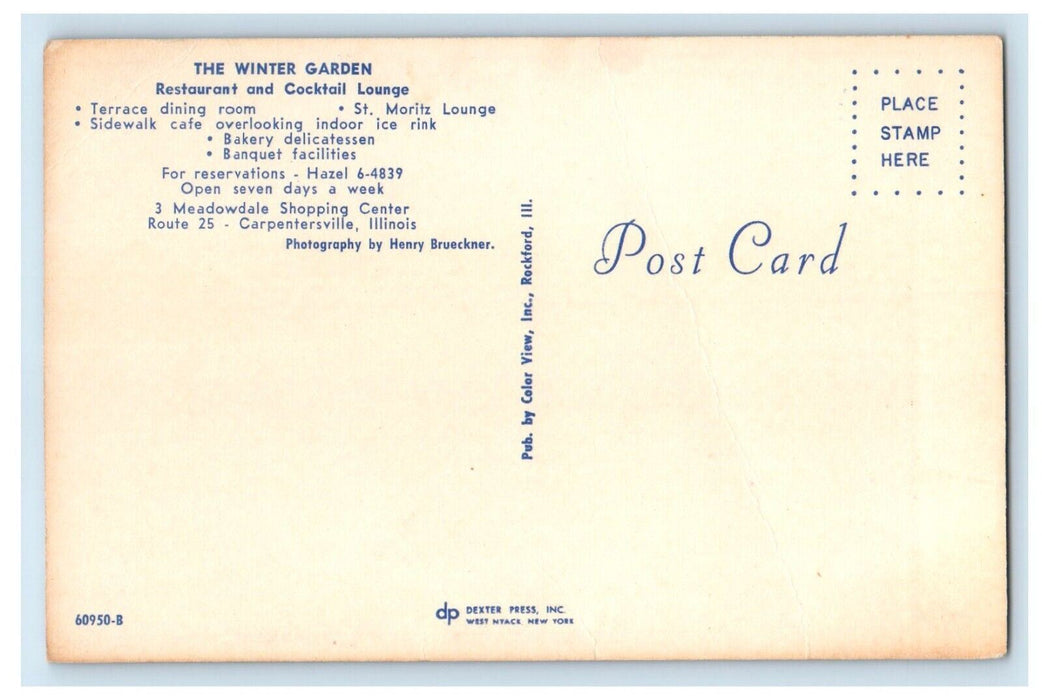 The Winter Garden Restaurant And Cocktail Lounge Carpentersville IL Postcard