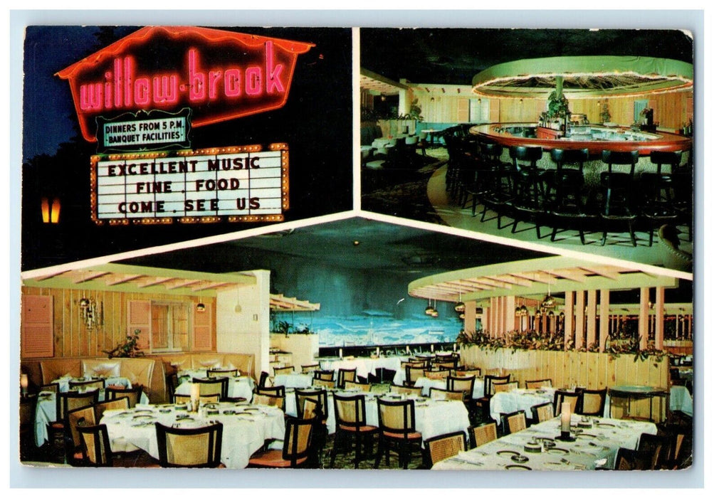 Willow Brook Restaurant Dining Room Willow Spring IL, Multiview Vintage Postcard