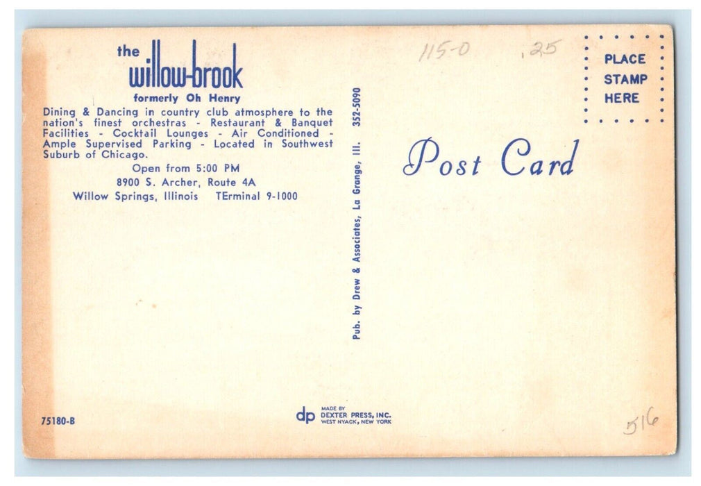 Willow Brook Restaurant Dining Room Willow Spring IL, Multiview Vintage Postcard