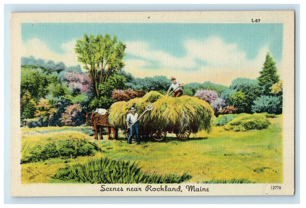 c1930's Barnhay, Plow, Horse Carriage, Grasses Scenes Near Rockland ME Postcard