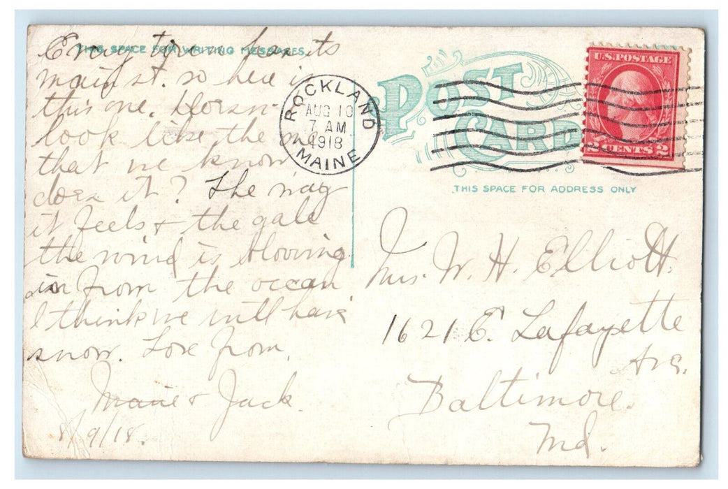 1918 Business Section Railway Main Street Rockland Maine ME Antique Postcard
