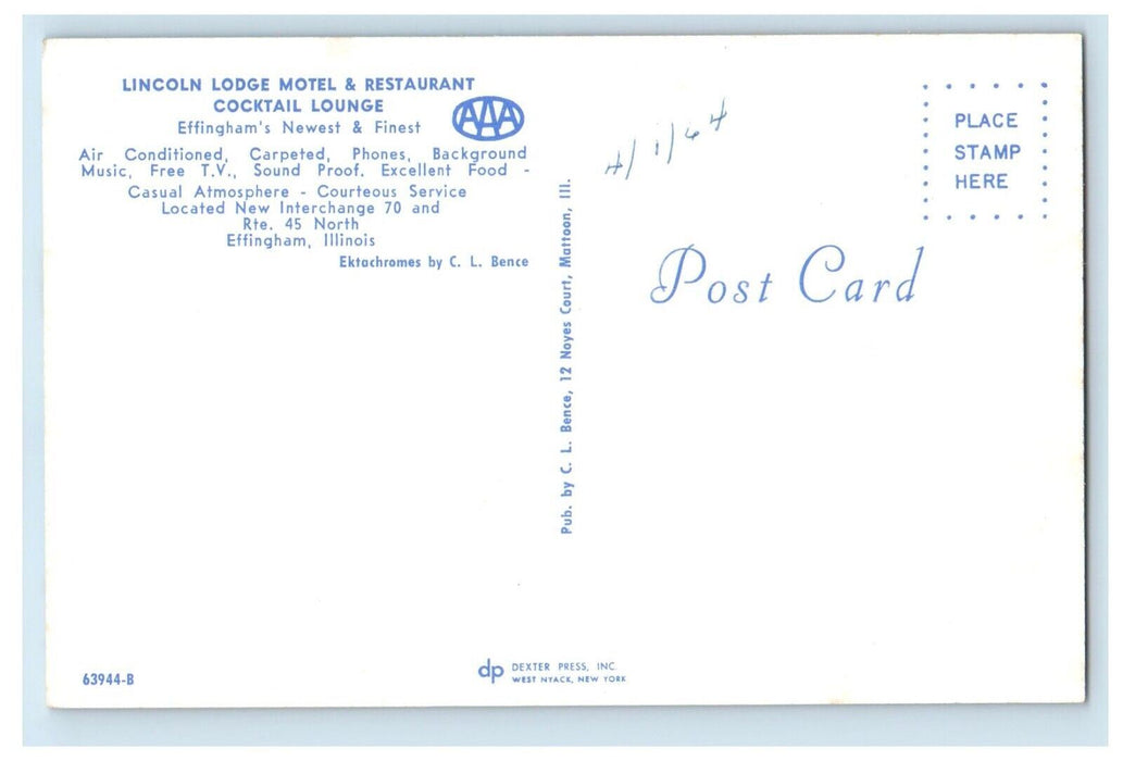 Lincoln Lodge Motel & Restaurant Effingham Illinois IL, Multiview Postcard