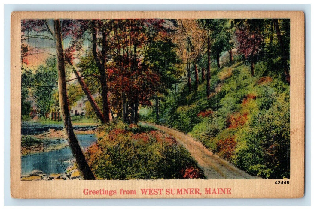 1940 Greetings From West Summer Maine ME, Road And Trees View Vintage Postcard