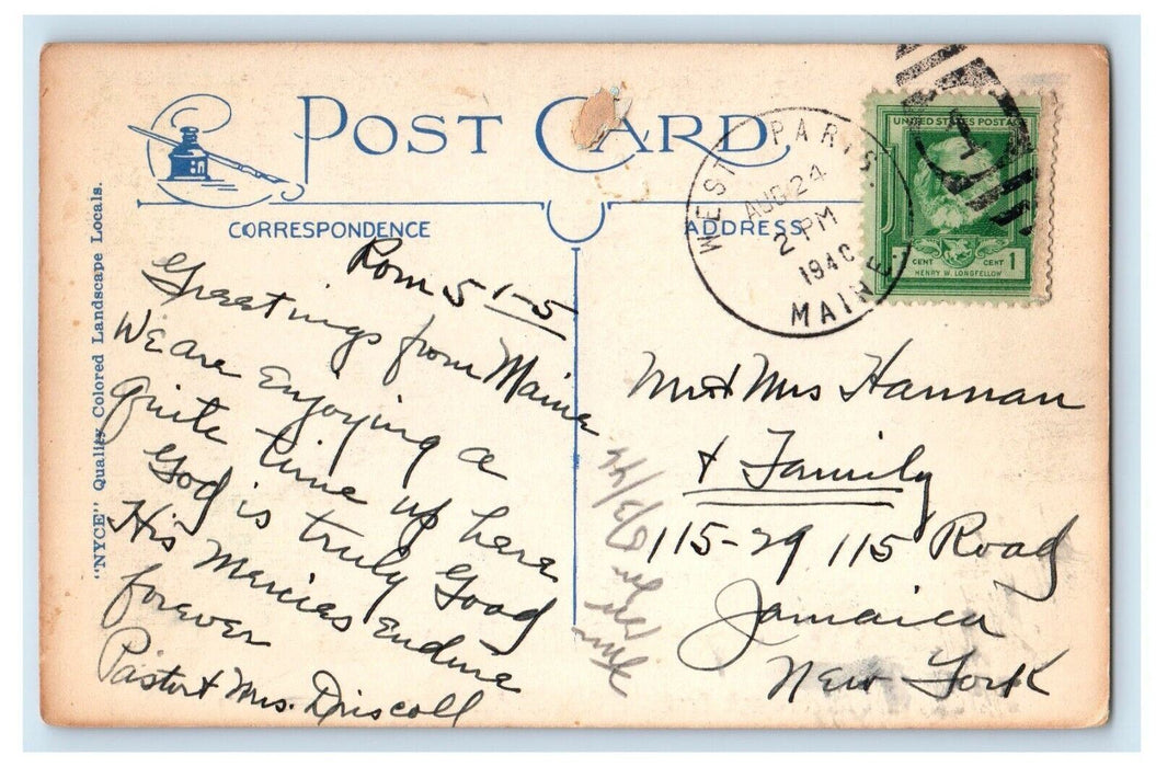 1940 Greetings From West Summer Maine ME, Road And Trees View Vintage Postcard