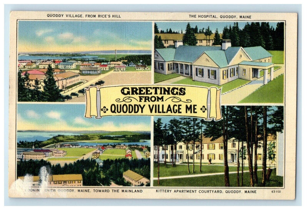c1930's Greetings From Quoddy Village Maine ME, Multiview Vintage Postcard