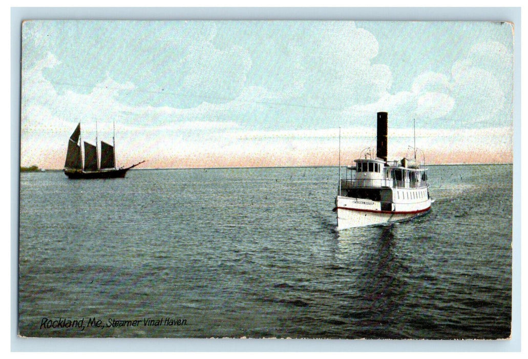 c1905 Sailship, Steamer Vinal Haven Rockland Maine ME Antique Unposted Postcard