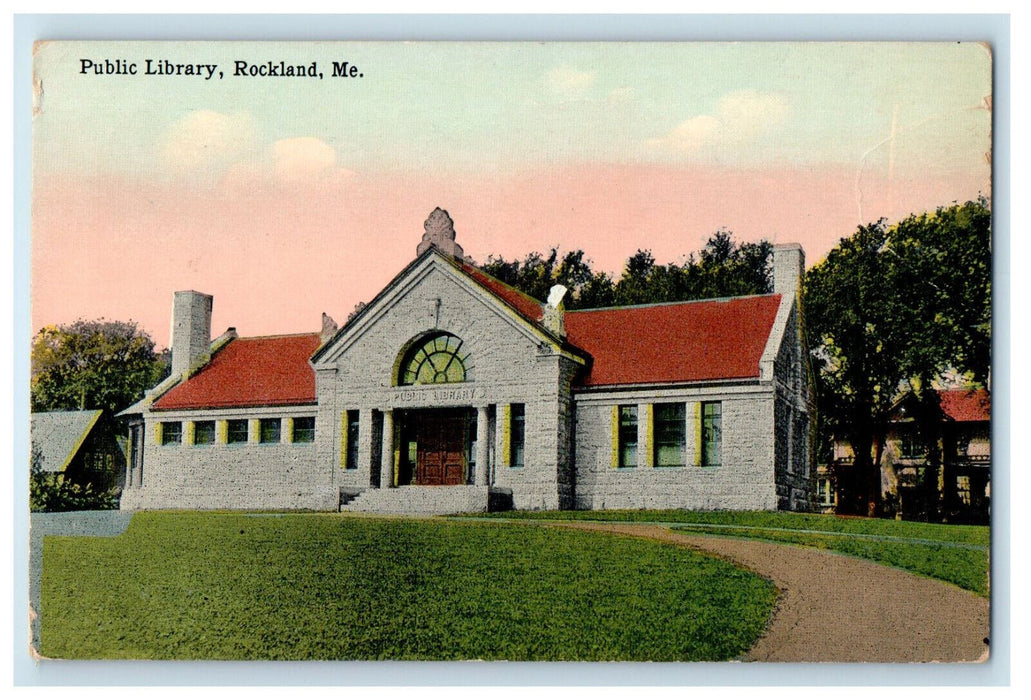c1910 Small Way to Public Library, Rockland Maine ME Antique Unposted Postcard