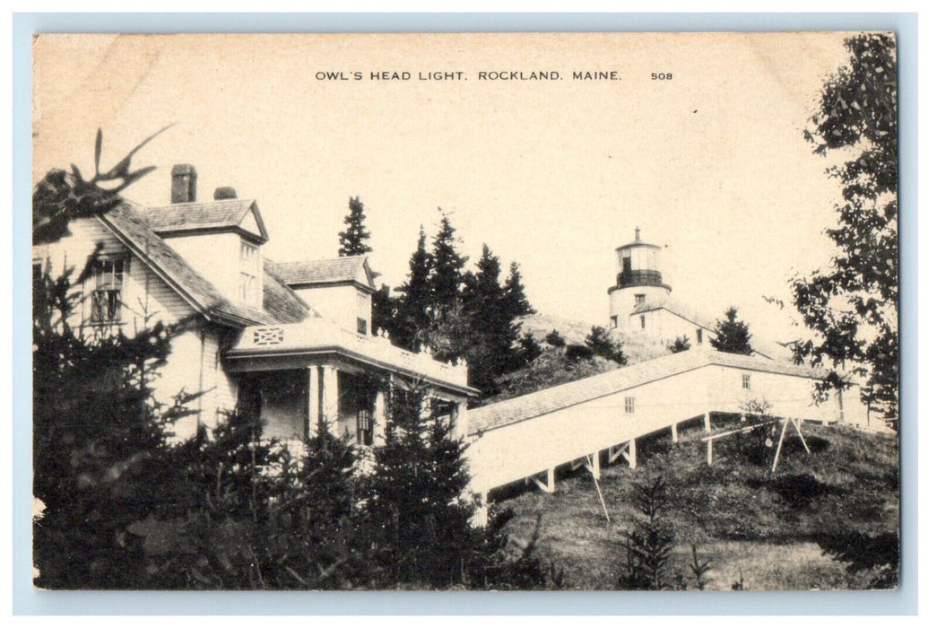 c1940's Owl's Head Light Rockland Maine ME Unposted Vintage Postcard