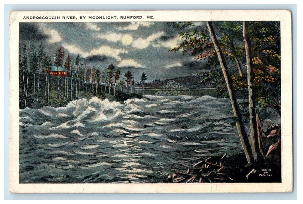 1936 Androscoggin River By Moonlight Rumford Maine ME Bethel ME Postcard