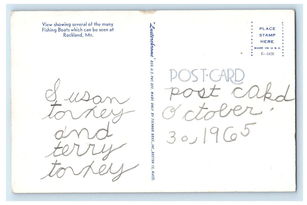 1965 View Showing Several of Fishing Boats at Rockland Maine ME Postcard