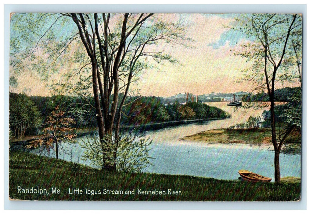 1910 Little Togus Stream And Kennebec River Boat Randolph Maine ME Postcard