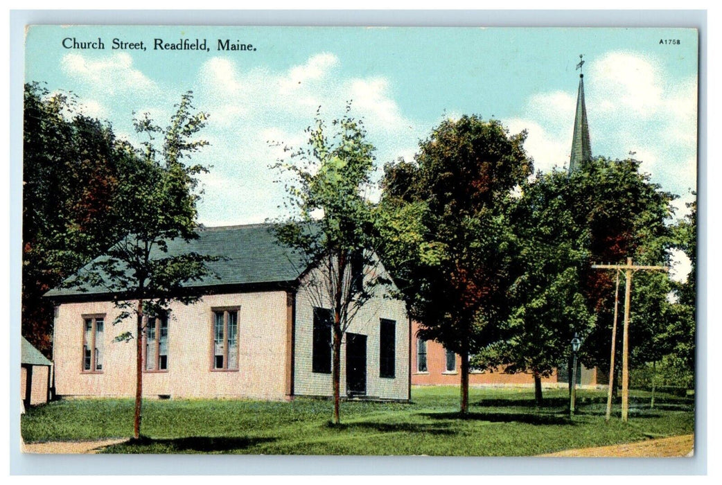 c1910's Church Street View Readfield Maine ME Unposted Antique Postcard