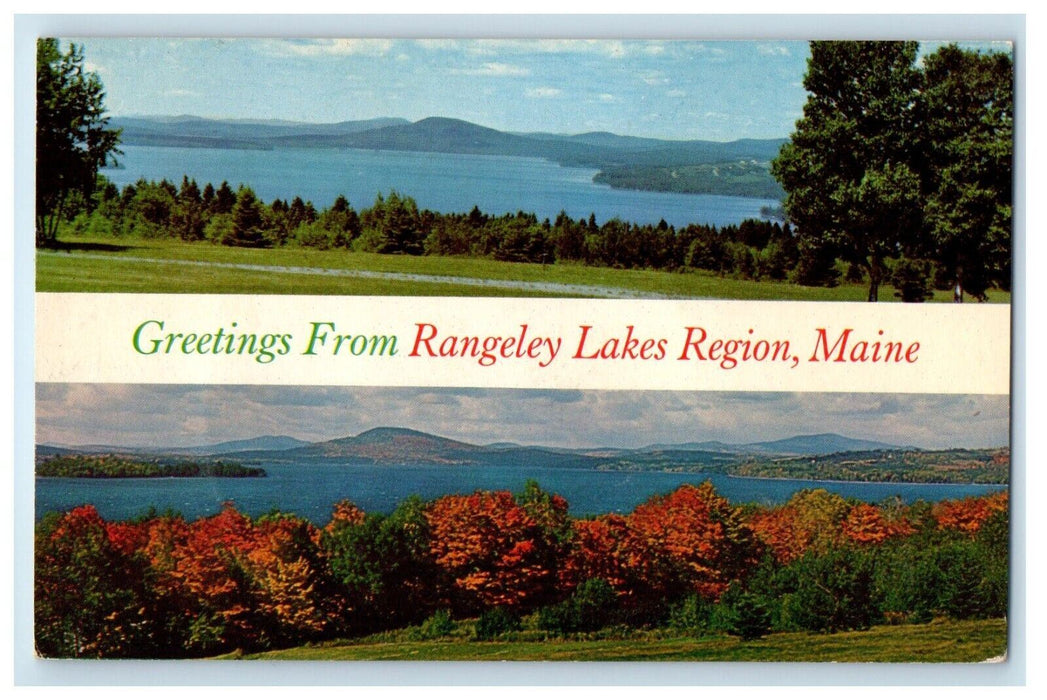 1968 Greetings From Rangeley Lakes Region Maine ME, Dual View Vintage Postcard