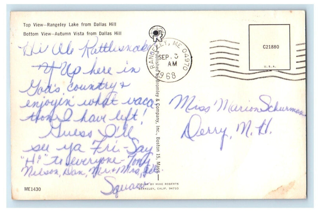 1968 Greetings From Rangeley Lakes Region Maine ME, Dual View Vintage Postcard
