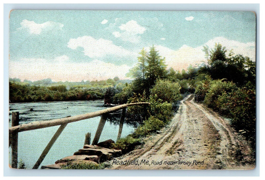 c1910's View Of Road Near Torsey Pond Readfield Maine ME Antique Postcard
