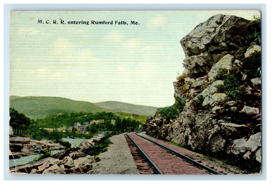 1912 Railway Rocky Scenes, M.C.R.R. Entering Rumford Falls Maine ME Postcard