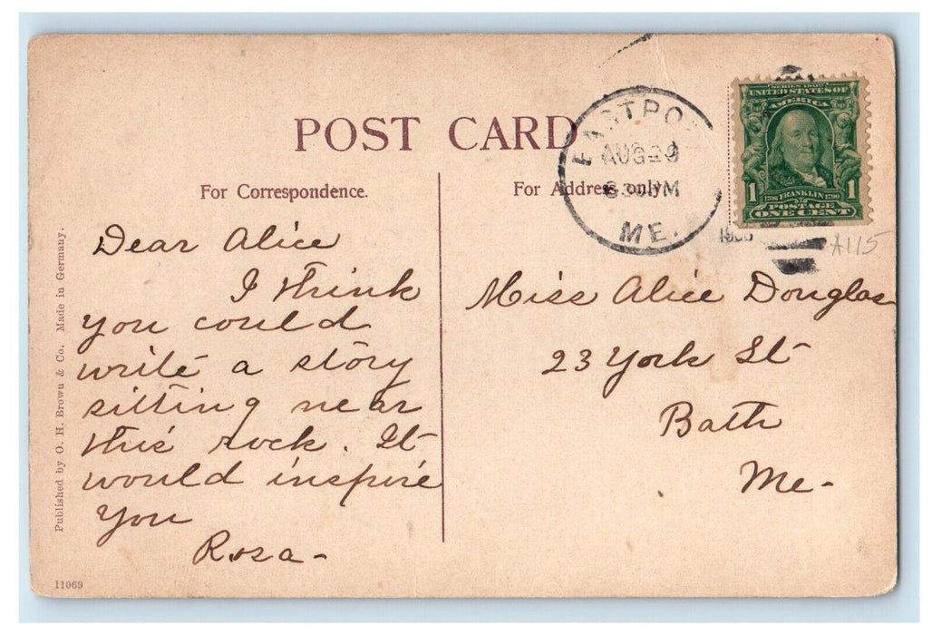 c1910's View Of Pulpit Rock Robbinston Maine ME Posted Antque Postcard