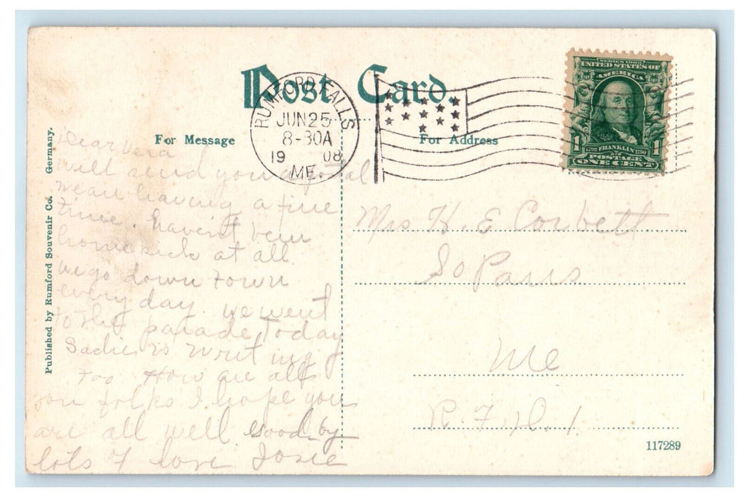 1908 Upper Falls and Power House, Rumford Falls Maine ME Antique Postcard