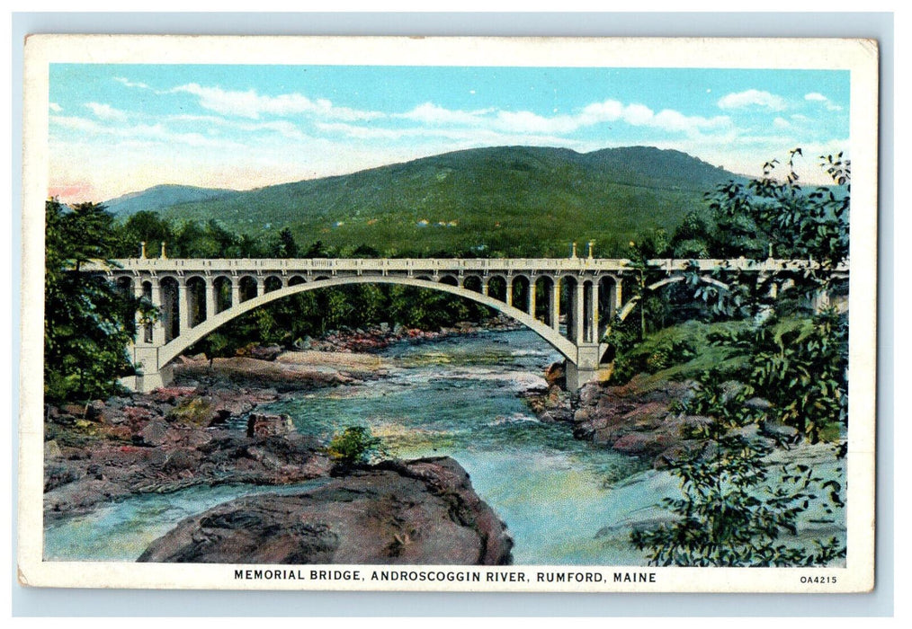 c1930's Memorial Bridge Androscoggin River Rumford Maine ME Unposted Postcard