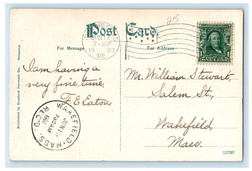 1907 Dynamiting Log Jam at Rumford Falls Maine ME Wakefield MA Postcard