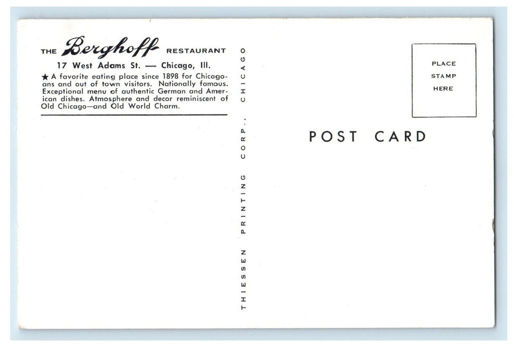 The Berghoff Restaurant Chicago Illinois IL, Multiview Unposted Vintage Postcard
