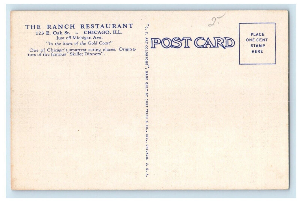 c1930's The Ranch Restaurant Dining Room Chicago Illinois IL Vintage Postcard