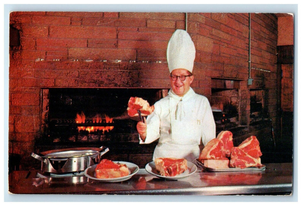 George Diamond Charcoal Broiled Steaks Chef Cooking Chicago Illinois IL Postcard