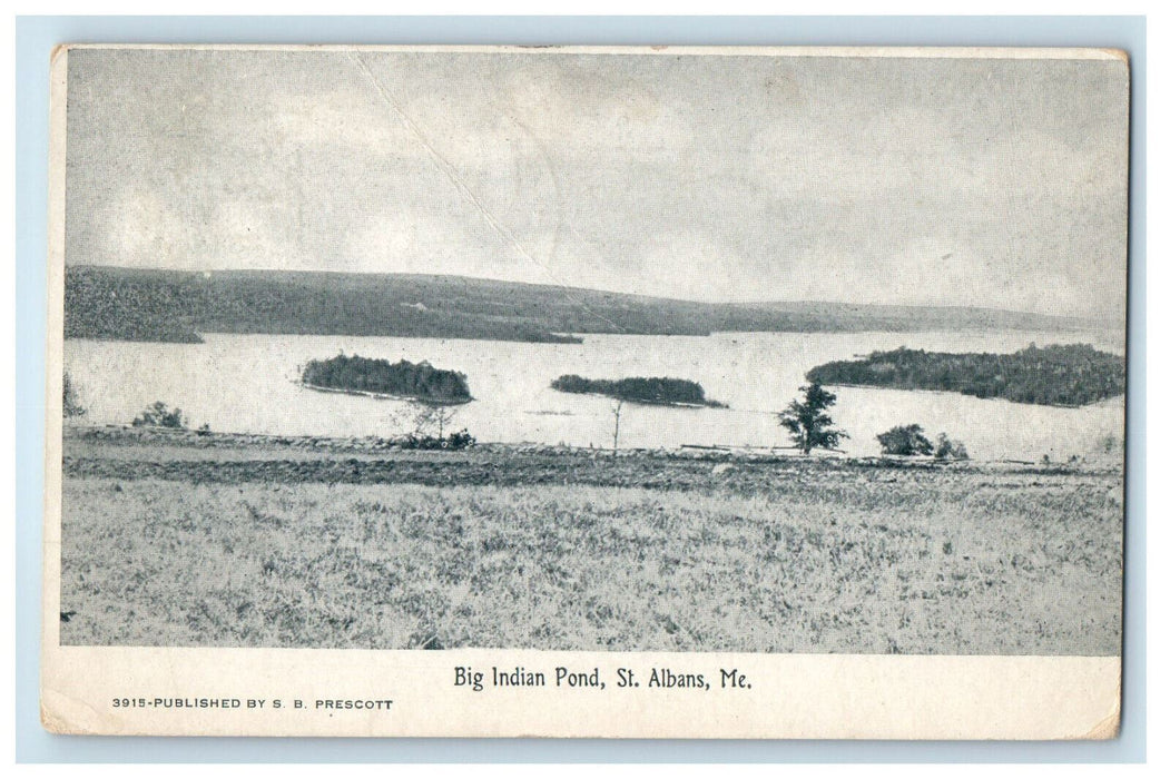 1907 Big Indian Pond St. Albans Maine ME Antique Posted SB Prescott Postcard